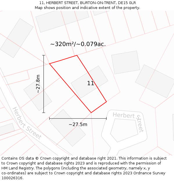 11, HERBERT STREET, BURTON-ON-TRENT, DE15 0LR: Plot and title map