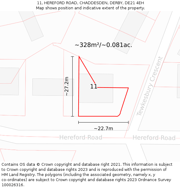11, HEREFORD ROAD, CHADDESDEN, DERBY, DE21 4EH: Plot and title map