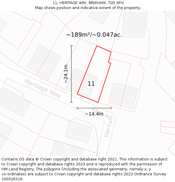 11, HERITAGE WAY, BRIXHAM, TQ5 9FN: Plot and title map