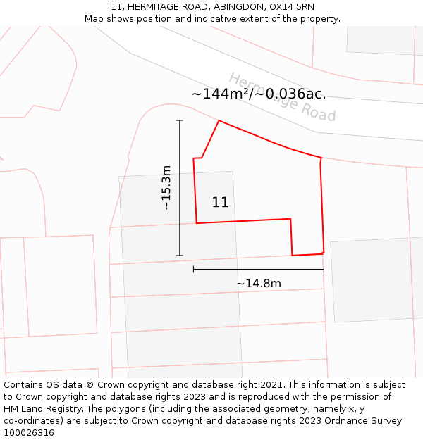11, HERMITAGE ROAD, ABINGDON, OX14 5RN: Plot and title map