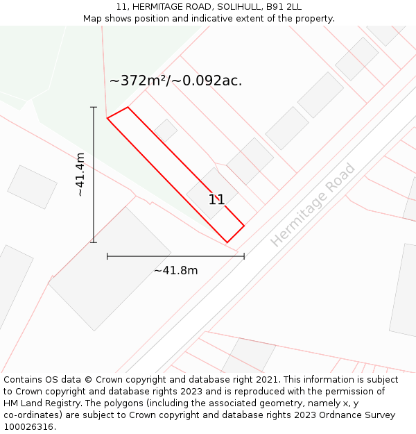 11, HERMITAGE ROAD, SOLIHULL, B91 2LL: Plot and title map