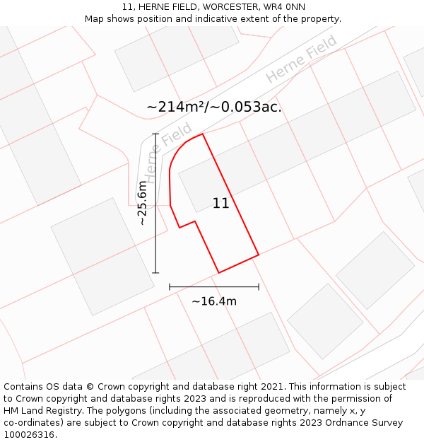 11, HERNE FIELD, WORCESTER, WR4 0NN: Plot and title map
