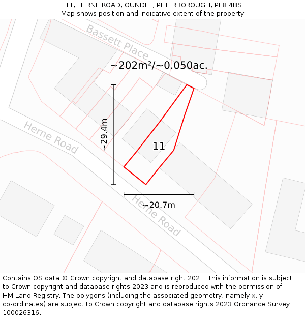 11, HERNE ROAD, OUNDLE, PETERBOROUGH, PE8 4BS: Plot and title map