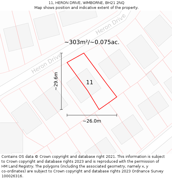 11, HERON DRIVE, WIMBORNE, BH21 2NQ: Plot and title map