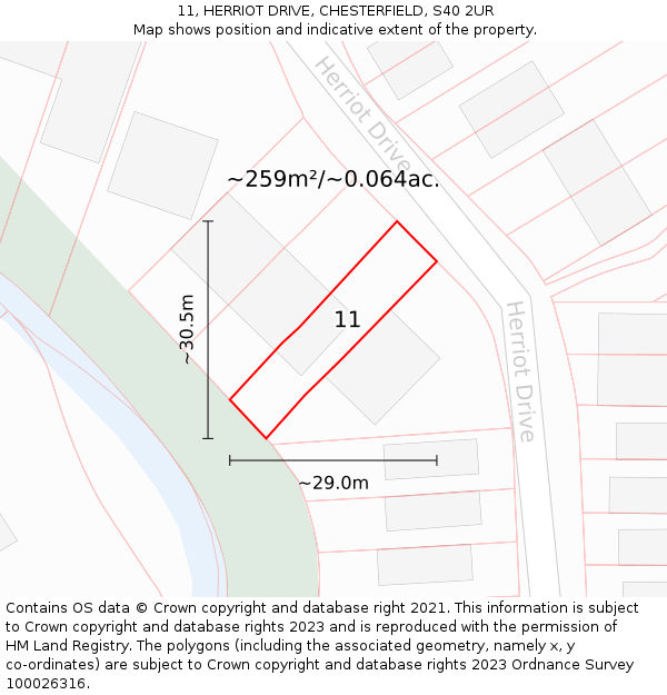 11, HERRIOT DRIVE, CHESTERFIELD, S40 2UR: Plot and title map