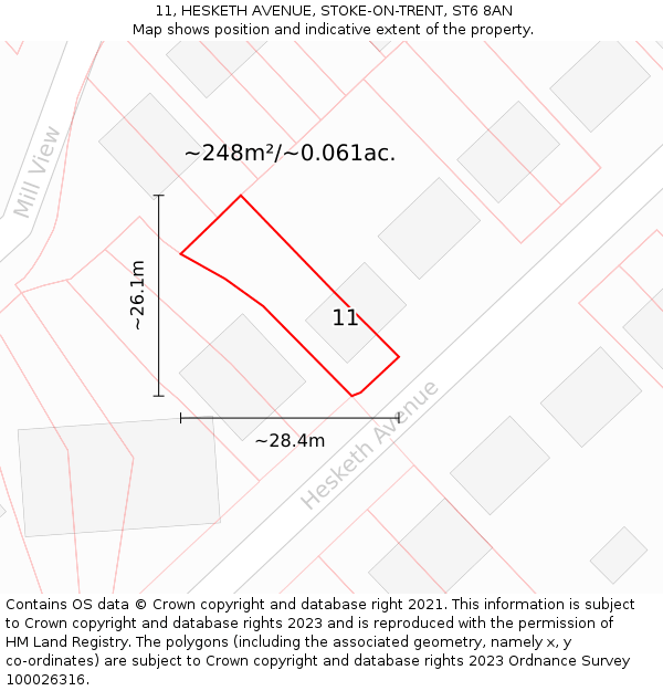 11, HESKETH AVENUE, STOKE-ON-TRENT, ST6 8AN: Plot and title map