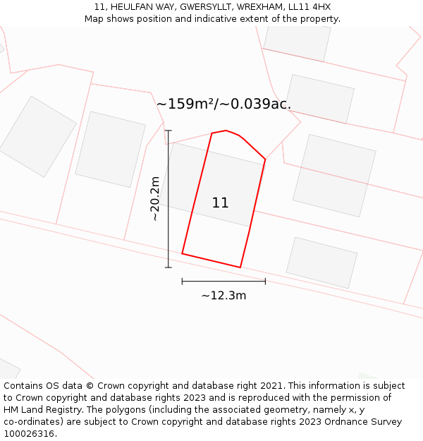 11, HEULFAN WAY, GWERSYLLT, WREXHAM, LL11 4HX: Plot and title map