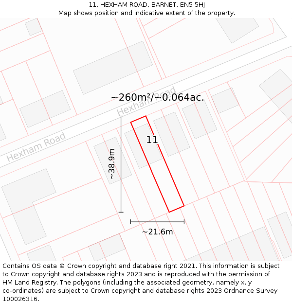 11, HEXHAM ROAD, BARNET, EN5 5HJ: Plot and title map