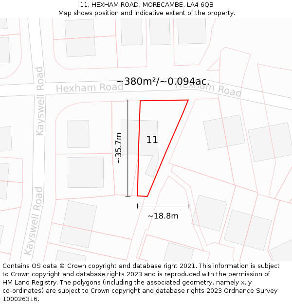 11, HEXHAM ROAD, MORECAMBE, LA4 6QB: Plot and title map