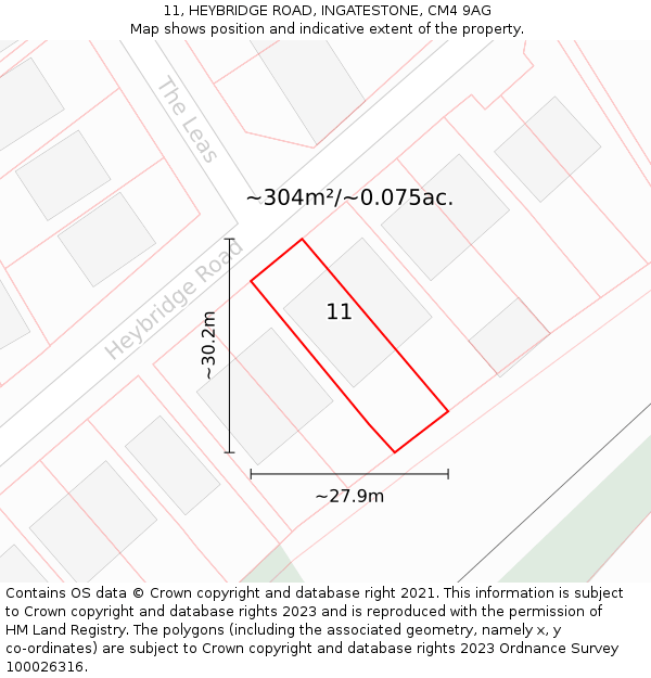 11, HEYBRIDGE ROAD, INGATESTONE, CM4 9AG: Plot and title map