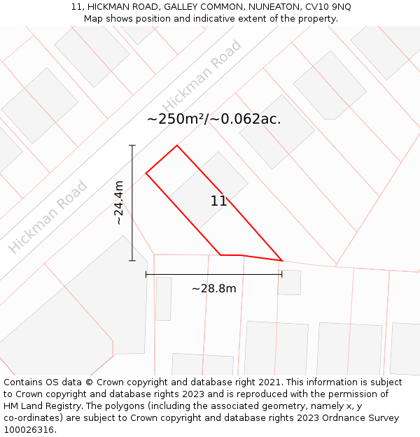 11, HICKMAN ROAD, GALLEY COMMON, NUNEATON, CV10 9NQ: Plot and title map