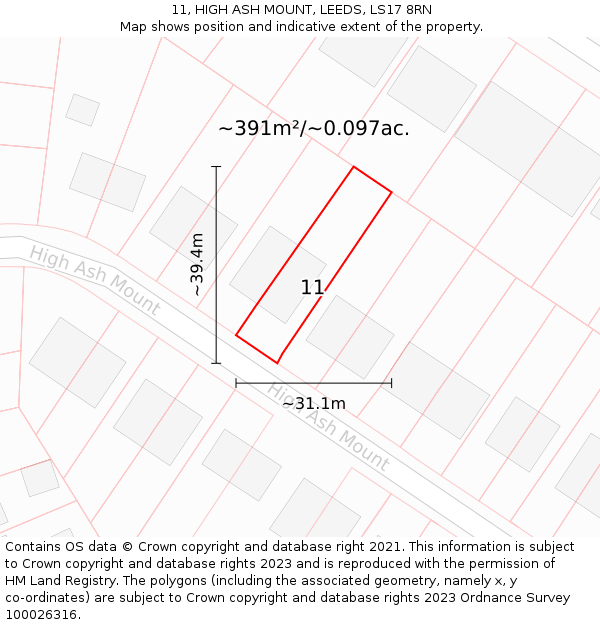 11, HIGH ASH MOUNT, LEEDS, LS17 8RN: Plot and title map