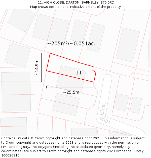 11, HIGH CLOSE, DARTON, BARNSLEY, S75 5RD: Plot and title map
