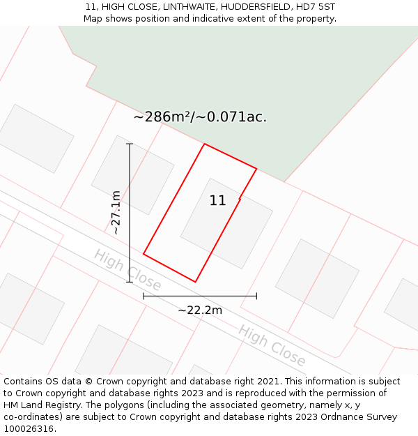 11, HIGH CLOSE, LINTHWAITE, HUDDERSFIELD, HD7 5ST: Plot and title map