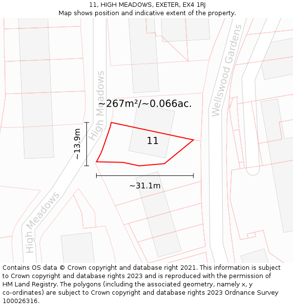 11, HIGH MEADOWS, EXETER, EX4 1RJ: Plot and title map