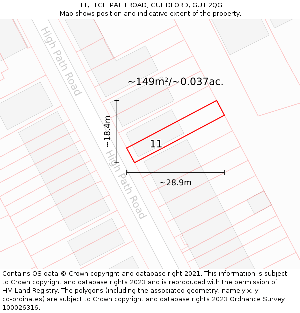 11, HIGH PATH ROAD, GUILDFORD, GU1 2QG: Plot and title map