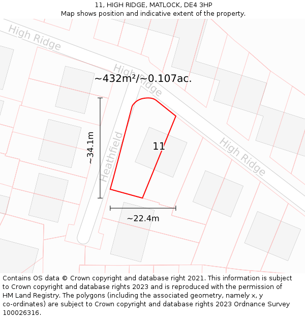 11, HIGH RIDGE, MATLOCK, DE4 3HP: Plot and title map