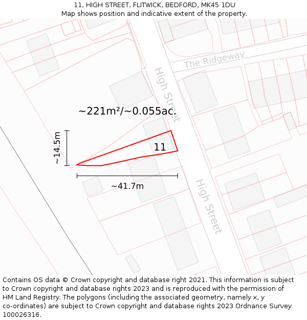 11, HIGH STREET, FLITWICK, BEDFORD, MK45 1DU: Plot and title map
