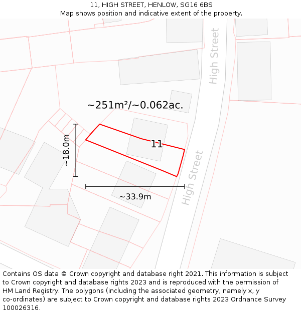 11, HIGH STREET, HENLOW, SG16 6BS: Plot and title map