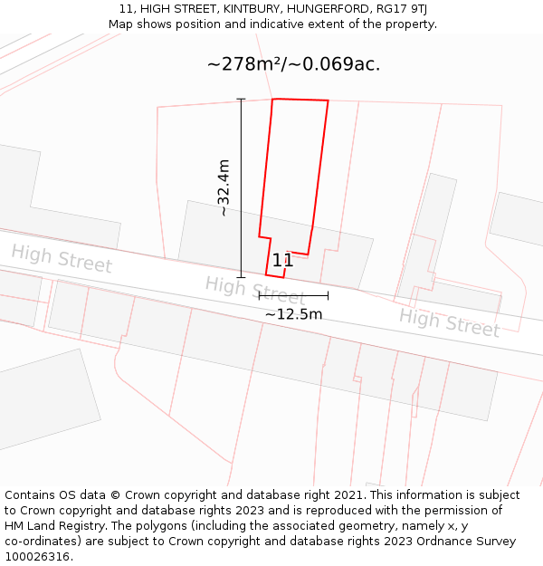11, HIGH STREET, KINTBURY, HUNGERFORD, RG17 9TJ: Plot and title map