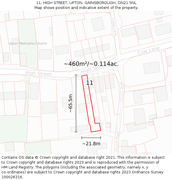 11, HIGH STREET, UPTON, GAINSBOROUGH, DN21 5NL: Plot and title map
