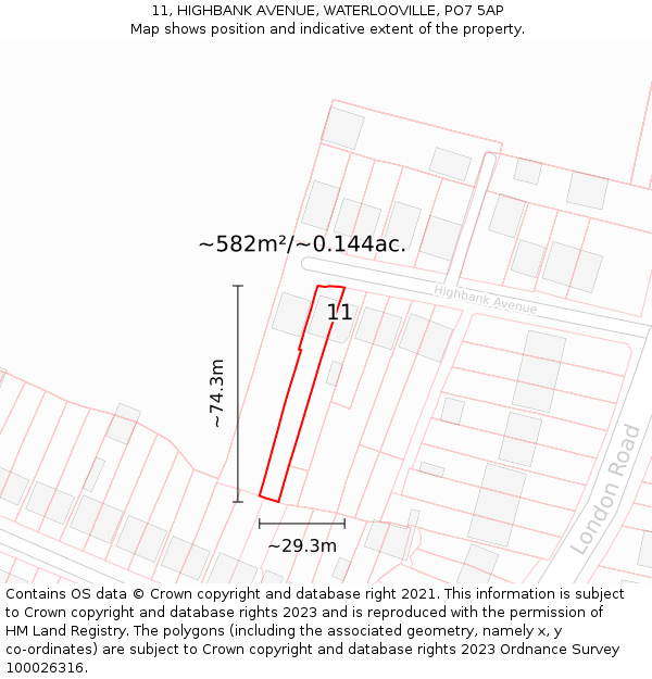 11, HIGHBANK AVENUE, WATERLOOVILLE, PO7 5AP: Plot and title map