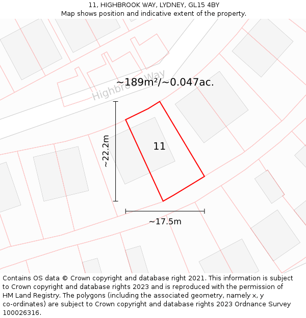11, HIGHBROOK WAY, LYDNEY, GL15 4BY: Plot and title map
