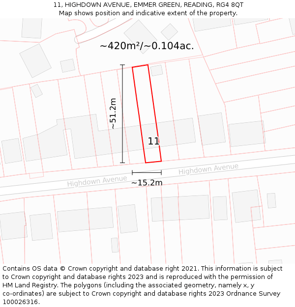 11, HIGHDOWN AVENUE, EMMER GREEN, READING, RG4 8QT: Plot and title map