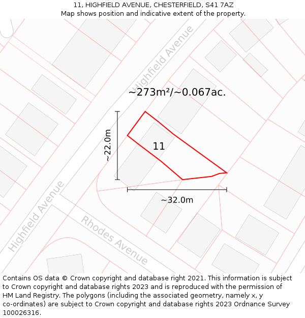 11, HIGHFIELD AVENUE, CHESTERFIELD, S41 7AZ: Plot and title map