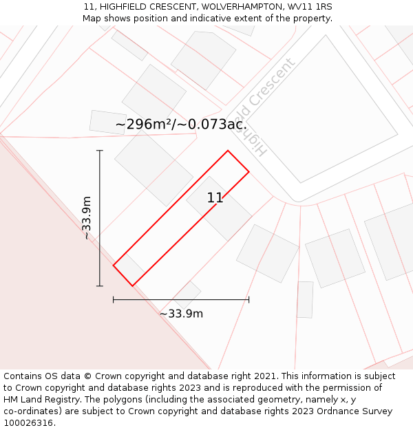 11, HIGHFIELD CRESCENT, WOLVERHAMPTON, WV11 1RS: Plot and title map