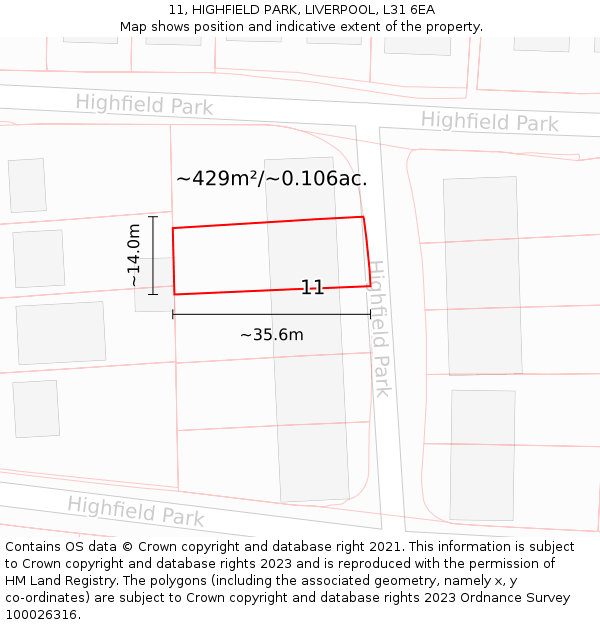 11, HIGHFIELD PARK, LIVERPOOL, L31 6EA: Plot and title map