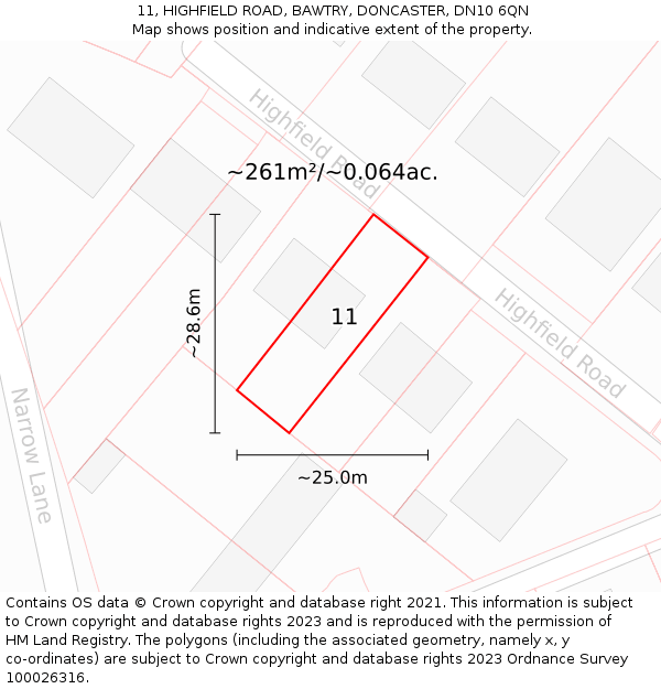 11, HIGHFIELD ROAD, BAWTRY, DONCASTER, DN10 6QN: Plot and title map