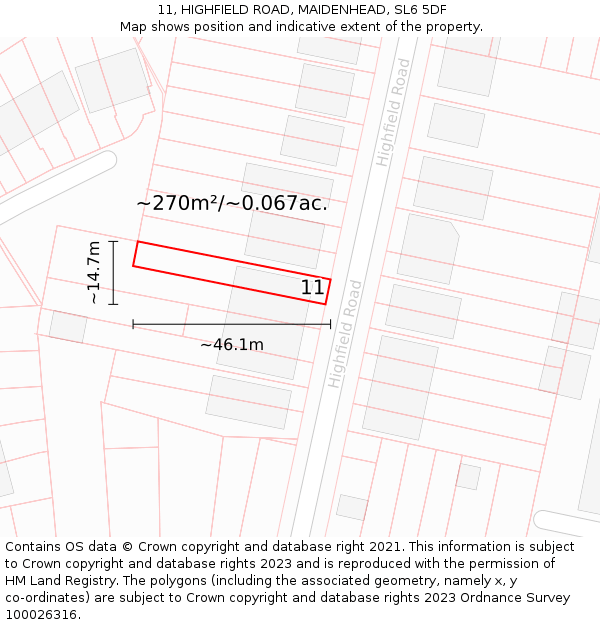 11, HIGHFIELD ROAD, MAIDENHEAD, SL6 5DF: Plot and title map