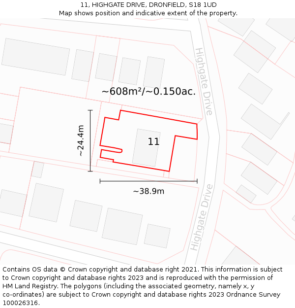11, HIGHGATE DRIVE, DRONFIELD, S18 1UD: Plot and title map