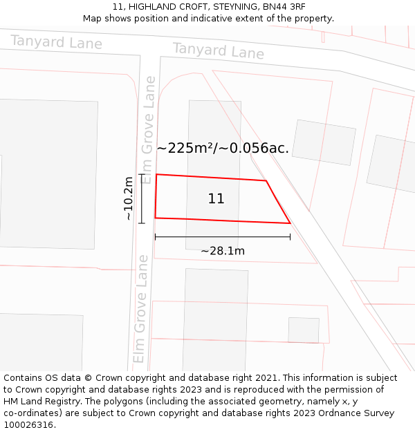 11, HIGHLAND CROFT, STEYNING, BN44 3RF: Plot and title map