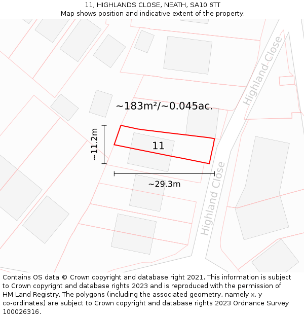 11, HIGHLANDS CLOSE, NEATH, SA10 6TT: Plot and title map