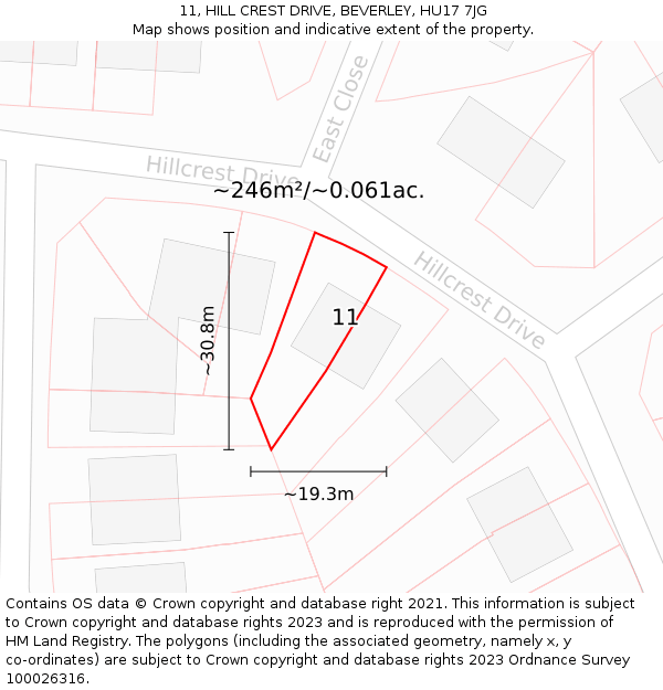 11, HILL CREST DRIVE, BEVERLEY, HU17 7JG: Plot and title map