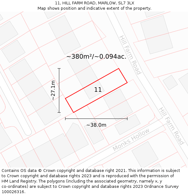 11, HILL FARM ROAD, MARLOW, SL7 3LX: Plot and title map