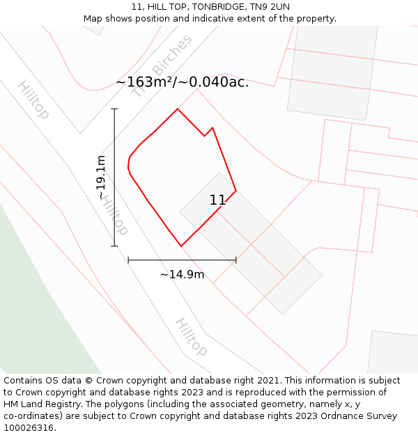 11, HILL TOP, TONBRIDGE, TN9 2UN: Plot and title map