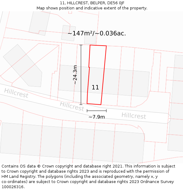 11, HILLCREST, BELPER, DE56 0JF: Plot and title map