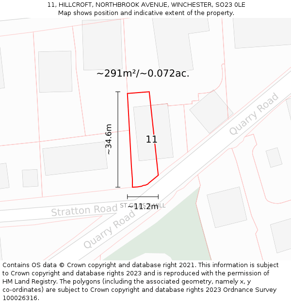 11, HILLCROFT, NORTHBROOK AVENUE, WINCHESTER, SO23 0LE: Plot and title map