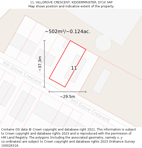 11, HILLGROVE CRESCENT, KIDDERMINSTER, DY10 3AP: Plot and title map