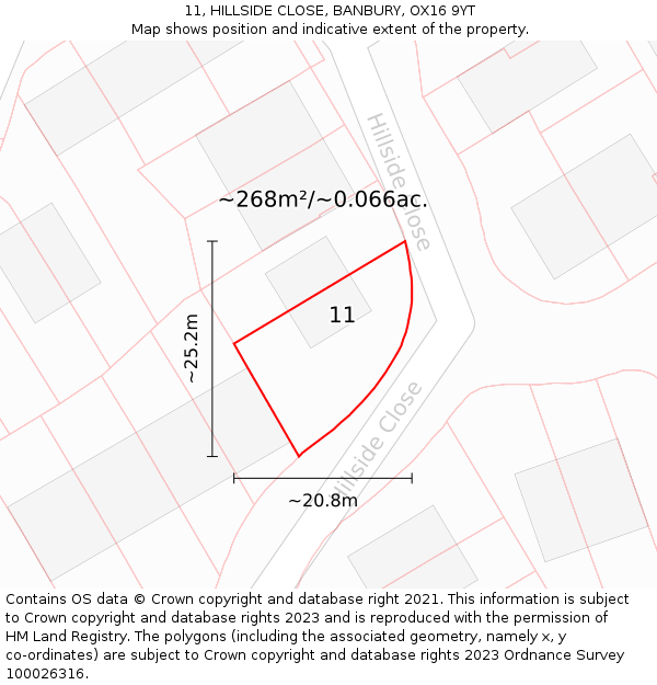 11, HILLSIDE CLOSE, BANBURY, OX16 9YT: Plot and title map