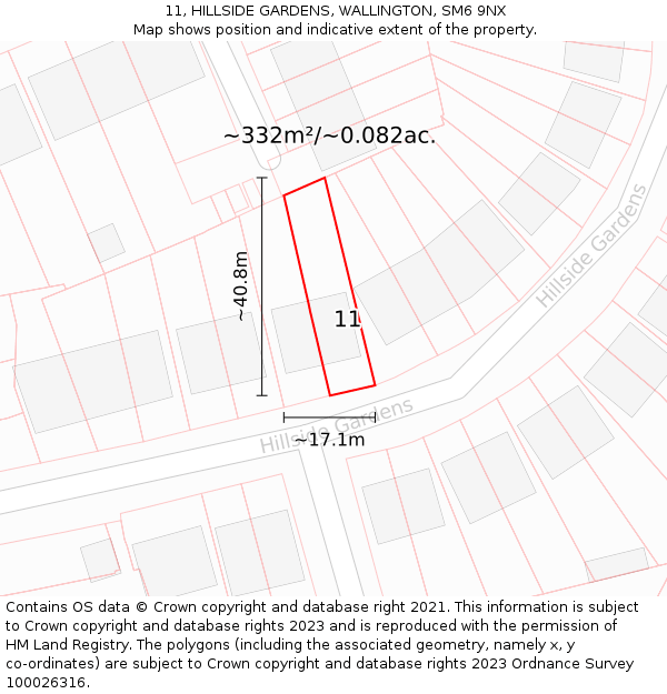 11, HILLSIDE GARDENS, WALLINGTON, SM6 9NX: Plot and title map