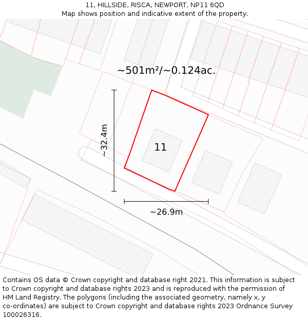 11, HILLSIDE, RISCA, NEWPORT, NP11 6QD: Plot and title map