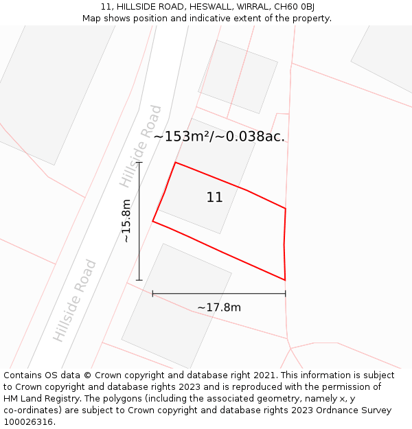 11, HILLSIDE ROAD, HESWALL, WIRRAL, CH60 0BJ: Plot and title map