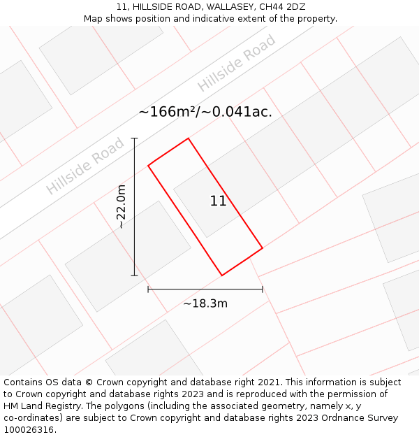 11, HILLSIDE ROAD, WALLASEY, CH44 2DZ: Plot and title map