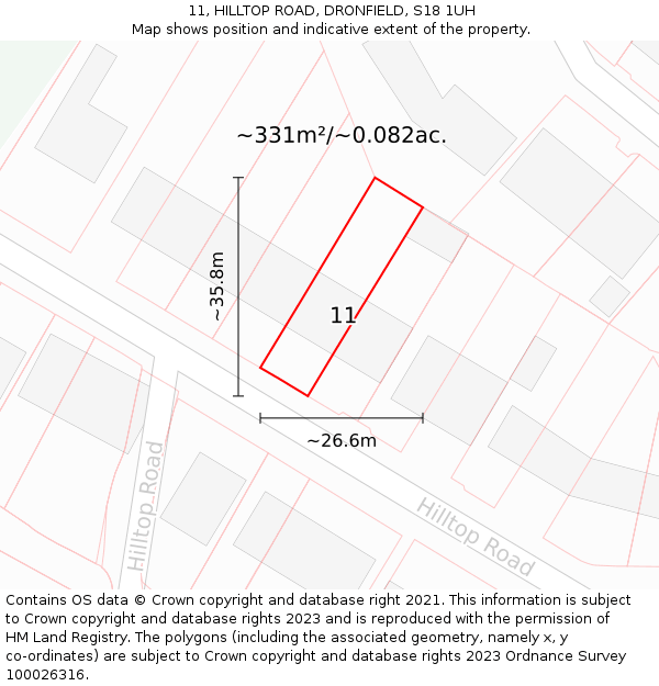 11, HILLTOP ROAD, DRONFIELD, S18 1UH: Plot and title map