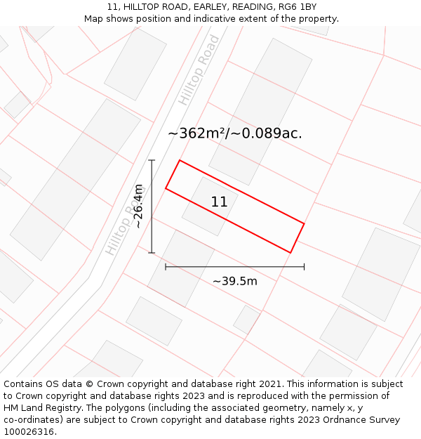 11, HILLTOP ROAD, EARLEY, READING, RG6 1BY: Plot and title map