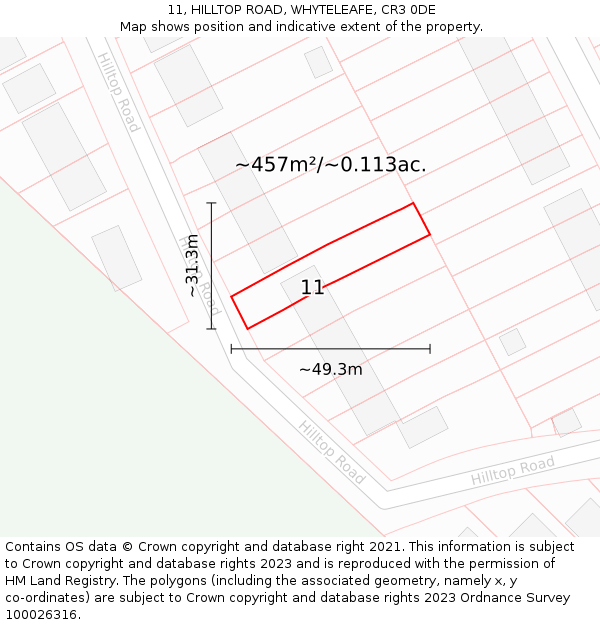 11, HILLTOP ROAD, WHYTELEAFE, CR3 0DE: Plot and title map